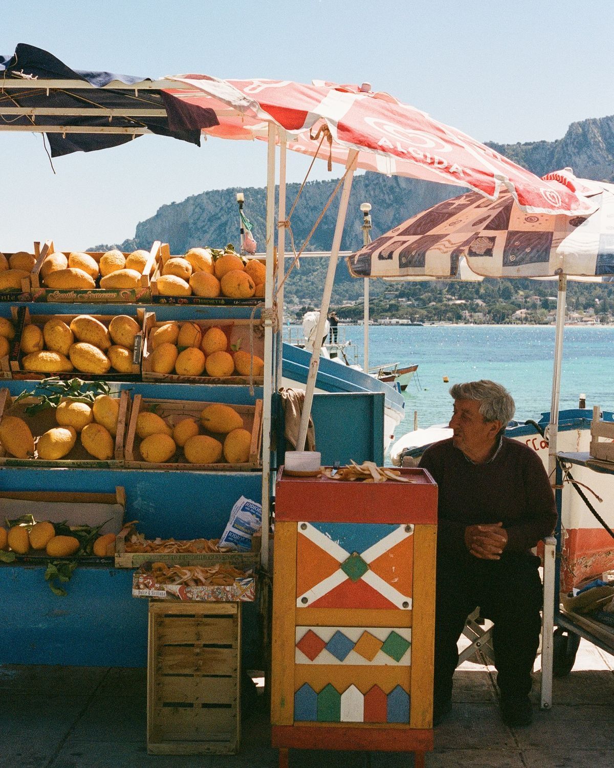 Mediterranean fruit stand by the sea